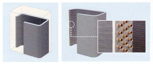 大金VRV-X系列 RUXYQ8AB RUXYQ10AB RUXYQ12AB一体化四面热交换器和普通四面热交换器对比
